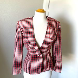 Red white and black checkered knit blazer; oversized baggy fit